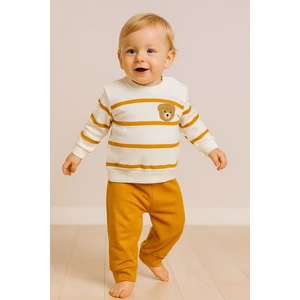 MixMax Bebe Erkek Bebek Süzine Ayı Çizgili Alt Üst Uzun Kollu Bebek Takımı %100 Pamuklu