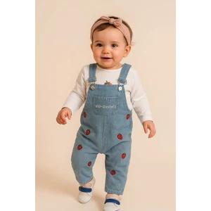 MixMax Bebe Kız Bebek Çilek Desenli Uzun Kollu Sweatshirt Bebek Salopet