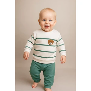 MixMax Bebe Erkek Bebek Süzine Ayı Çizgili Alt Üst Uzun Kollu Bebek Takımı %100 Pamuklu
