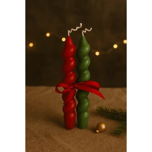 N-E Studio Yılbaşı Temalı Dekoratif Kırmızı Yeşil Spiral/Burgulu Şamdan Mumu