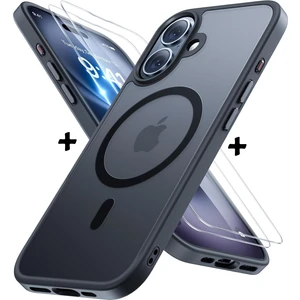 M.TK Moveteck Apple iPhone 16 Kılıf Mat Magsafe Şarj Özellikli Hassas Butonlu Yumuşak Renkli Kenarlı Kapak + Ekran Koruyucu Cam Set 2in1