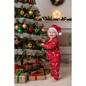 Luna Mia Baby Yılbaşı Temalı %100 Pamuk Unisex Pijama Takımı  3-4-5-6-7-8 Yaş  (1 Alt 1 Üst Takımgönderilir)