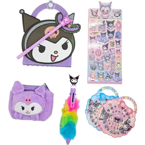 Jiro Accessories Kuromi Yılbaşı Hediye Seti | Defter + Peluş Figürlü Tükenmez Kalem + 3D Cüzdan Anahtarlık + Sticker Setleri