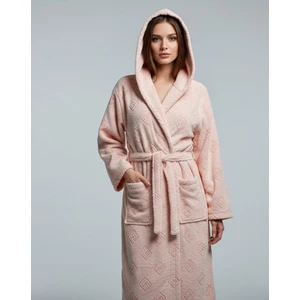 Aras Home Collection Organik Boyalı %100 Pamuk Somon (Yavruağzı) Oversize Bornoz Geometrik Desenli Kapüşonlu Cilde Dost