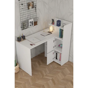Durusilya Mobilya L Çalışma Masası Kitaplıklı Dolaplı Beyaz