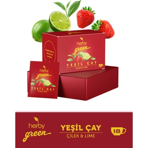 Yeşil Çay 18 Adet Çilek ve Lime Aromalı Doğal Bitki Karışımı Vitamin ve Mineral Kaynağı