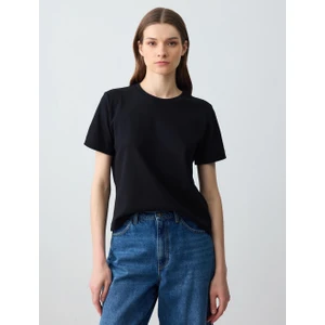 Jimmy Key Siyah %100 Pamuk Kısa Kollu Basic Örme Tişört