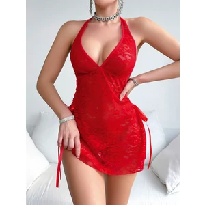 Kırmızı Halter Yaka Mini Gecelik