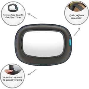 Brica Bebek Araba Görüş Aynası | Gri | 28,5 x 20 cm | 1 Adet | Geniş Görüş