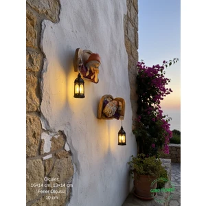 Fenerli Dekoratif Cüce Figürlü Dede ve Nine 2li Set Duvar ve Kapı Lambası–led Işıklı (Renk Seçeneği)