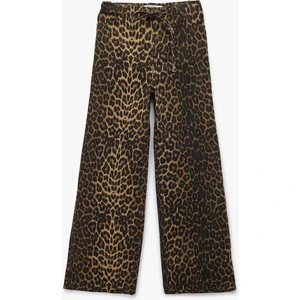 Normal Bel Düğmeli Cepli Düz Paça Leopar Desenli Pantolon -Straight Fit Jeans