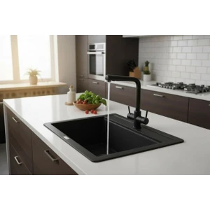 Hena Surface Granit Eviye 1 Gözlü Siyah 55 x 50 Granit Evye Kuvars