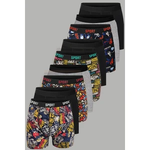 Desenli Düz Karışık Erkek 9'lu Paket Pamuklu Boxer