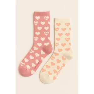 Kadın 2'li Kalpli Soket Çorap Pembe