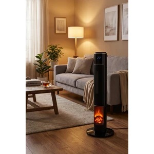 German Black Hg-Blko OLED Oval Seri Şömineli Ekran Dijital Seramik Kule Tipi Fanlı Isıtıcı Uzaktan Kumandalı