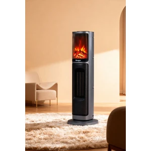 German OBEN Grey Series Seramik Kule Tipi Fanlı Isıtıcı Dijital Ekran Şömine Efektli Uzaktan Kumandalı