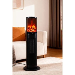 German OBEN Black Series Seramik Kule Tipi Fanlı Isıtıcı Dijital Ekran Şömine Efektli Uzaktan Kumandalı