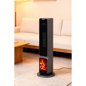 German OLED Grey Series Şömineli Ekran Dijital Göstergeli Fanlı Kule Tipi Seramik Isıtıcı Uzaktan Kumandalı