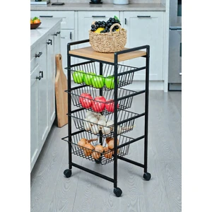 Bye Concept & More DEKORATİF TEKERLEKLİ METAL SEBZELİK 4 RAFLI TEL SEPETLİ ÇOK AMAÇLI STAND