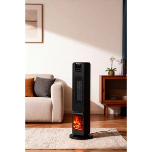 German OLED Black Series Şömineli Ekran Dijital Göstergeli Fanlı Kule Tipi Seramik Isıtıcı Uzaktan Kumandalı