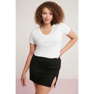 Loren Kadın Pamuklıu Regular Fit V Yaka Kısa Kollu Beyaz Büyük Beden Body