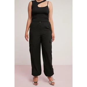 Avalonbb Kadın Relaxed Fit Beli Ve Paçası Lastikli Stoperli Kargo Cepli Siyah Büyük Beden Pantolon