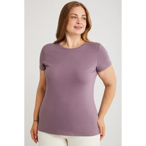 Mayra Kadın Slim Fit Dar Kalıp Bisiklet Yaka Basıc Mor Büyük Beden T-shirt