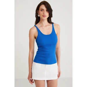 Lızeth Kadın Slim Fit Dar Kesim Oyuk Yaka Ince Askılı Basic Mavi Atlet