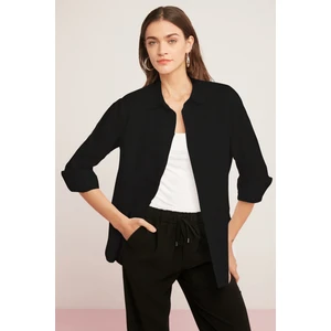 Georgia Kadın 100% Pamuk Poplin Oversize Siyah Gömlek