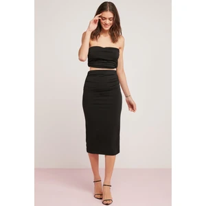 Jael Kadın Drape Detaylı Vücudu Tamamen Saran Kalem Siyah Etek