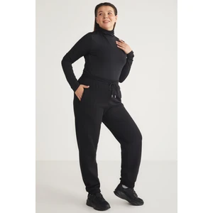 Lenkabb Kadın İçi Polarlı Comfort Fit Beli ve Paçası Lastikli Siyah Eşofman Altı