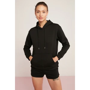 Abelia Kadın Içi Polarlı Yumuşacık Kalın Kumaşlı Kapüşonlu Comfort Fit Siyah Sweatshirt