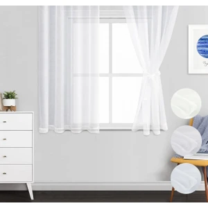 Petek Üstü Mutfak Kısa Boy Tül Perde Ütü Istemeyen Ekstraforlu Kurşunlu Pilesiz Tek Kanat Ekru