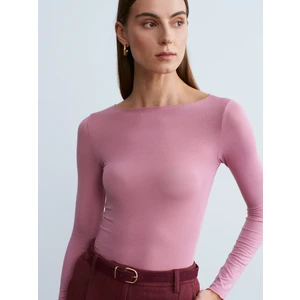 32122 Kayık Yaka Modal Kaşmir Ultra Hafif Bluz-Gül