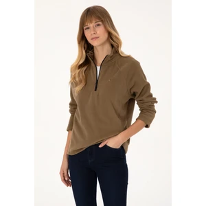 U.S. Polo Assn. Kadın Açık Haki Fermuarlı Dik Yaka Polar Sweatshirt 50316714-VR183