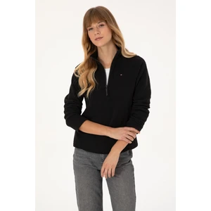 U.S. Polo Assn. Kadın Siyah Fermuarlı Dik Yaka Polar Sweatshirt 50316714-VR046
