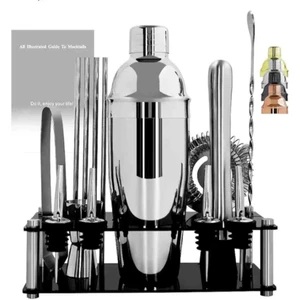 Kokteyl Seti 14 Parça Standlı Barmen Seti Siyah
