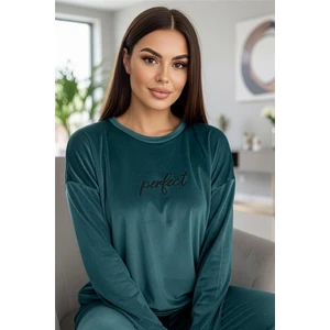 Pijama Evi Petrol Perfect Desenli Exclusive Kadife Kadın Pijama Takımı 