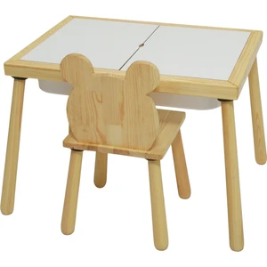 Joy Kids Toy Ahşap Duyusal Çocuk Aktivite Masası Oyun Masası ve Çocuk Çalışma Masası 1 Adet Ayı Sandalye
