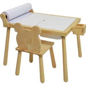 Joy Kids Toy Rulo Aparatlı Doğal Ahşap Duyusal Çocuk Aktivite Masası Oyun Masası 1 Adet Ayı Sandalye