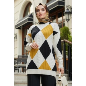 Neva Style Desenli Hardal Tesettür Triko Kazak 8228HR