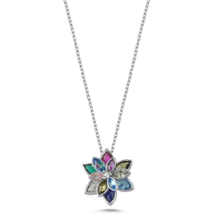 Gökkuşağı Lotus Gümüş Kolye KLY22