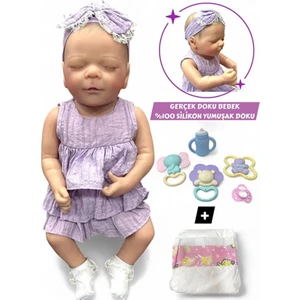 Yıldırım Oyuncak 43 cm Aksesuarlı Gerçekçi Bebek %100 Silikon Yumuşak Doku Aksesuarlı Bebek-Soft