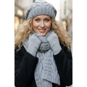 Kadın Örgü Desenli Bere Atkı Eldiven Takım