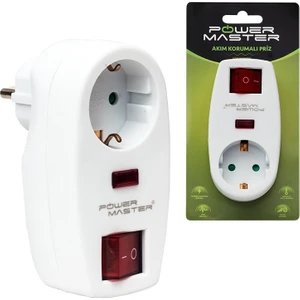 POWERMASTER PM-18522 16 AMPER - 3500 WATT LED GÖSTERGELİ ANAHTARLI TEKLİ BEYAZ AKIM KORUMALI PRİZ