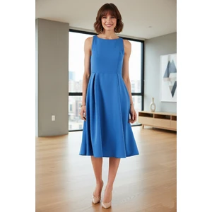 Regular Fit Bisiklet Yaka Cepli Pileli Midi Boy Abiye Elbise Bayan Elbise 6111963