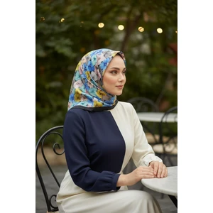 Ortanca Çiçek Desen Saks Soft Pamuk Eşarp