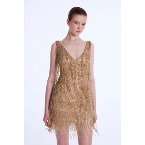 Adl V Yaka Mini Elbise Gold 12443318000