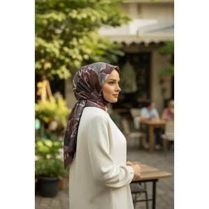 Gölge Çiçek Desen Mürdüm Soft Pamuk Eşarp