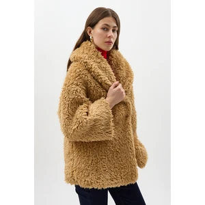 Camel Çıt Çıtlı Peluş Kadın Kaban 8471